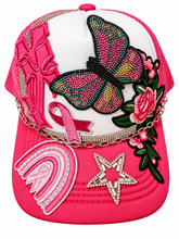 Load image into Gallery viewer, Breast cancer awareness butterfly junk hat
